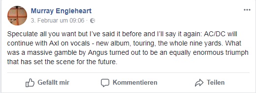 Murray Engleheart Facebookpost über ACDC
